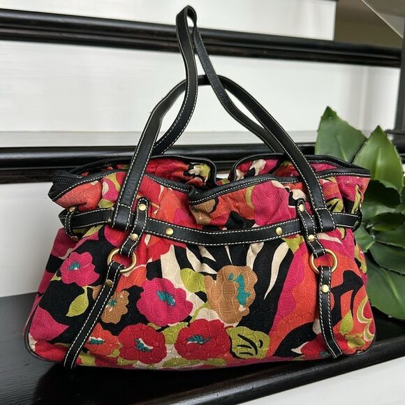 Talbots Canvas Floral Shoulder Bag Purse – Vibrant Colors, Black Trim, Like New - Picture 4 of 8